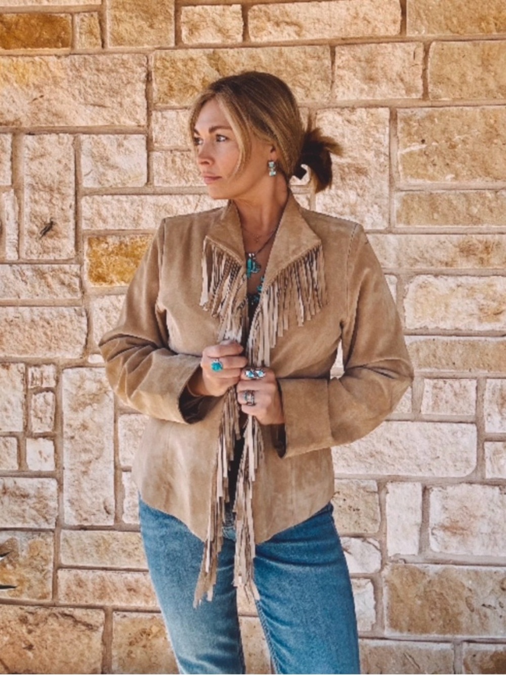 Vintage Tan Suede Fringe Jacket